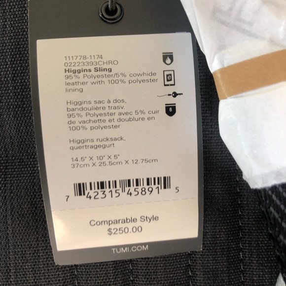 Tumi 02223393CHRO Higgins Sling Ballistic Nylon Men’s Charcoal - Picture 6 of 6